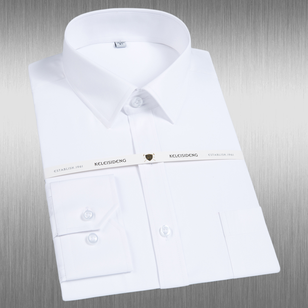 Men Formal Office Wear Shirts - White Solid Color Men's Long Sleeve