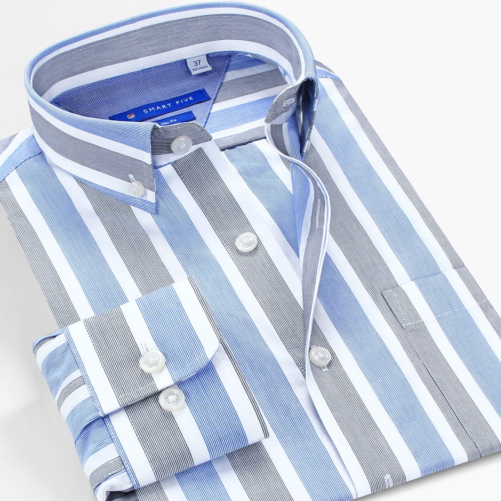 Men Formal Office Wear Shirts - Men's 100% Cotton Striped Shirt Long