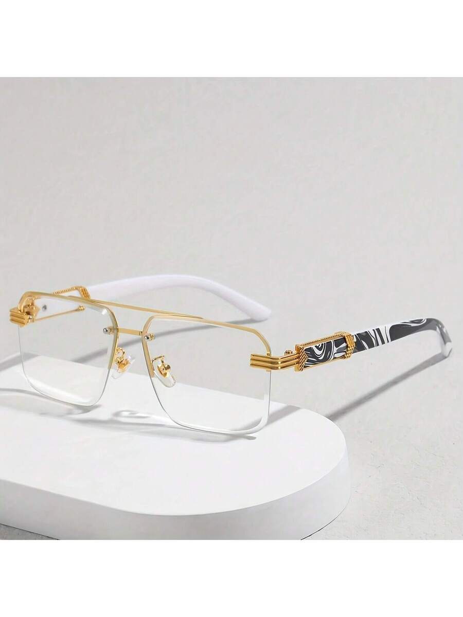 Men Formal Wear Fashion - Mens Half-Frame Eyewear With Transparent Lenses