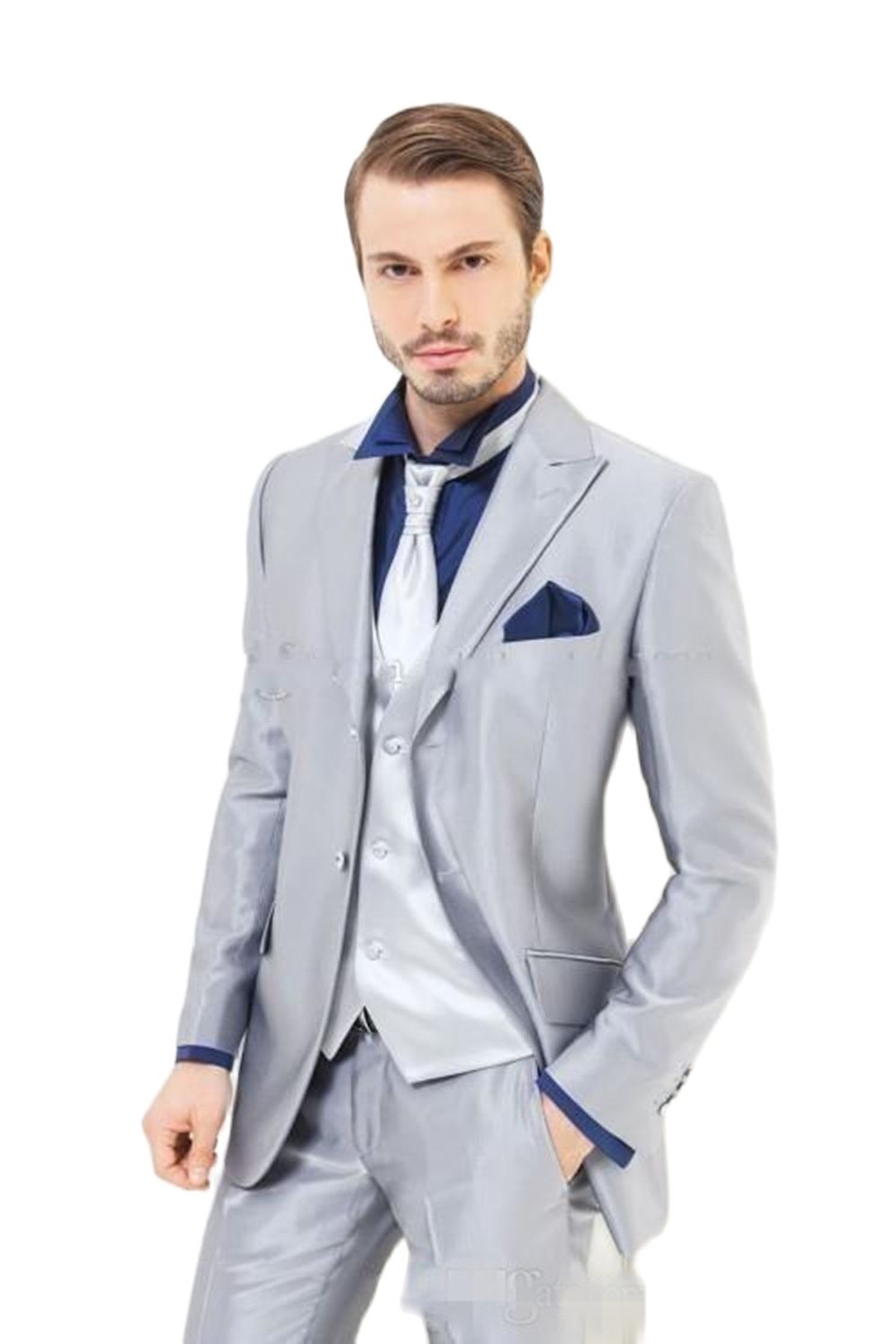Custom Made Silver Shiny Satin - Men Formal Wear For Dinner recensione e prezzo