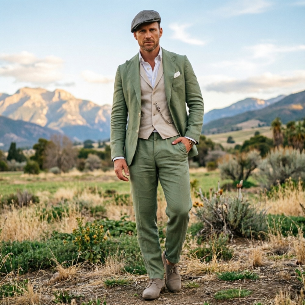 Sage Green Linen Men 3 Piece S - Men Formal Wear In Summer recensione e prezzo