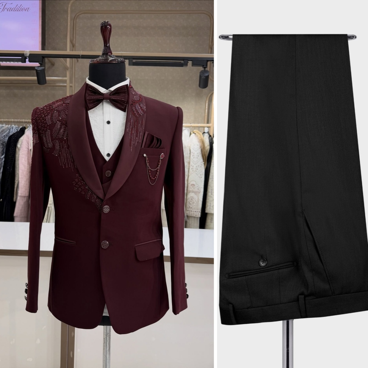 3 Pieces Groom Wedding Tuxedos - Men Formal Wear Red recensione e prezzo
