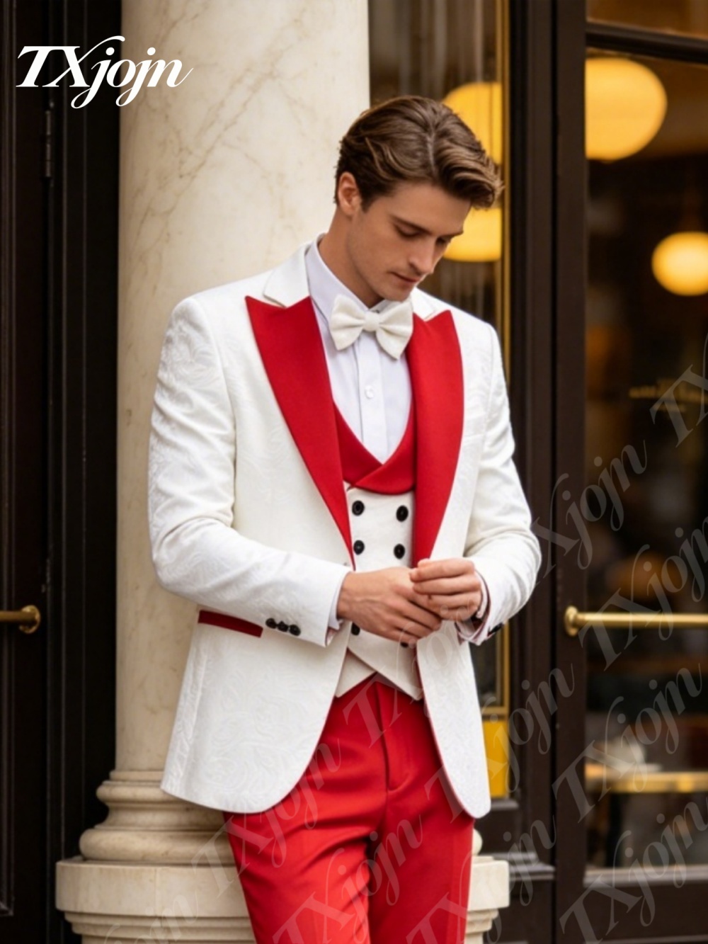 Premium White Jacquard 3PCS Fo - Men Formal Wear Red recensione e prezzo