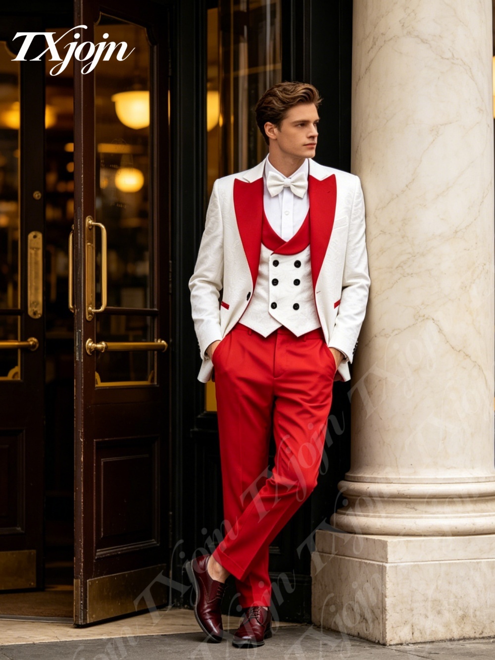 Premium White Jacquard 3PCS Fo - Men Formal Wear Red recensione e prezzo