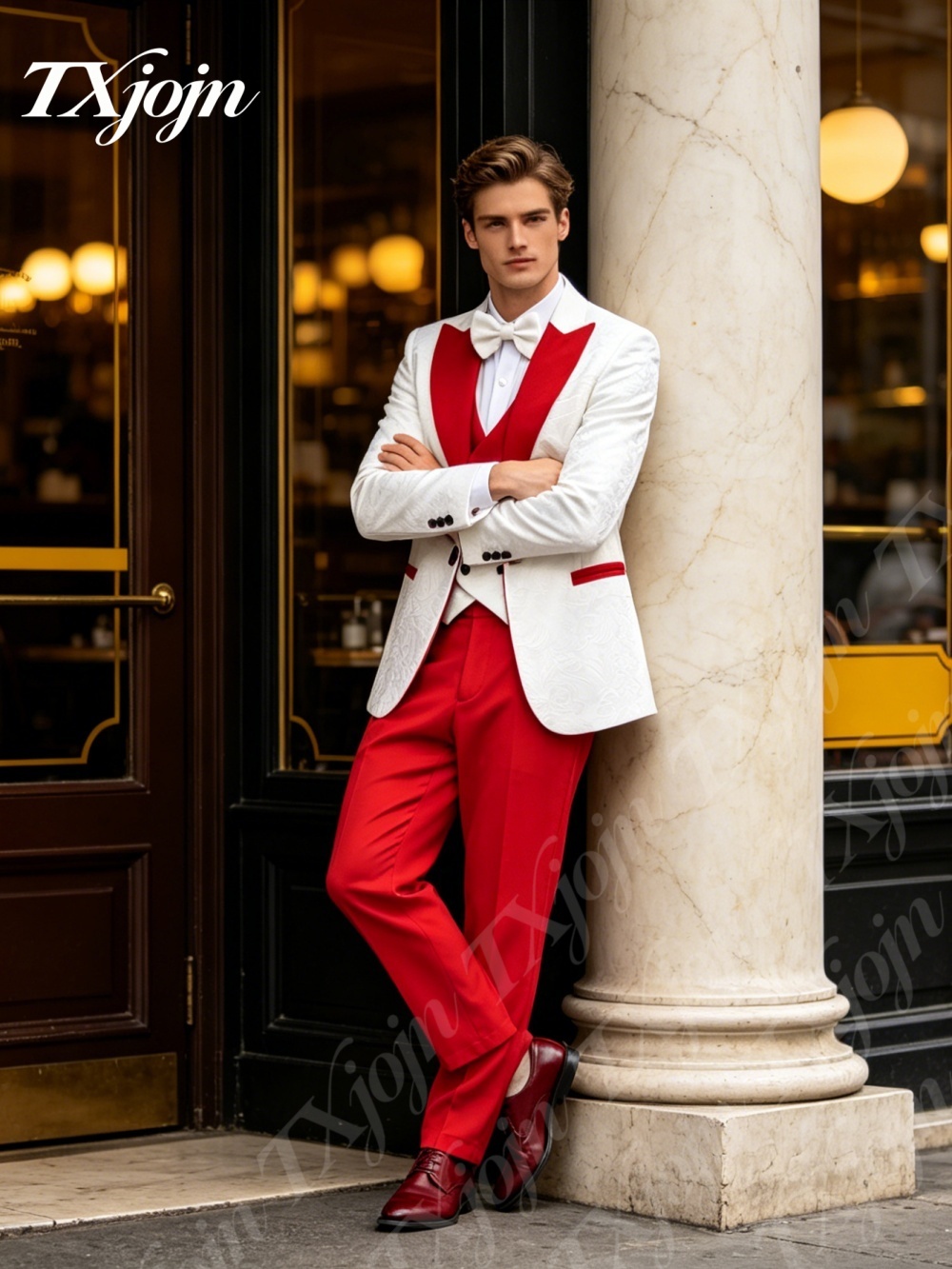 Premium White Jacquard 3PCS Fo - Men Formal Wear Red recensione e prezzo