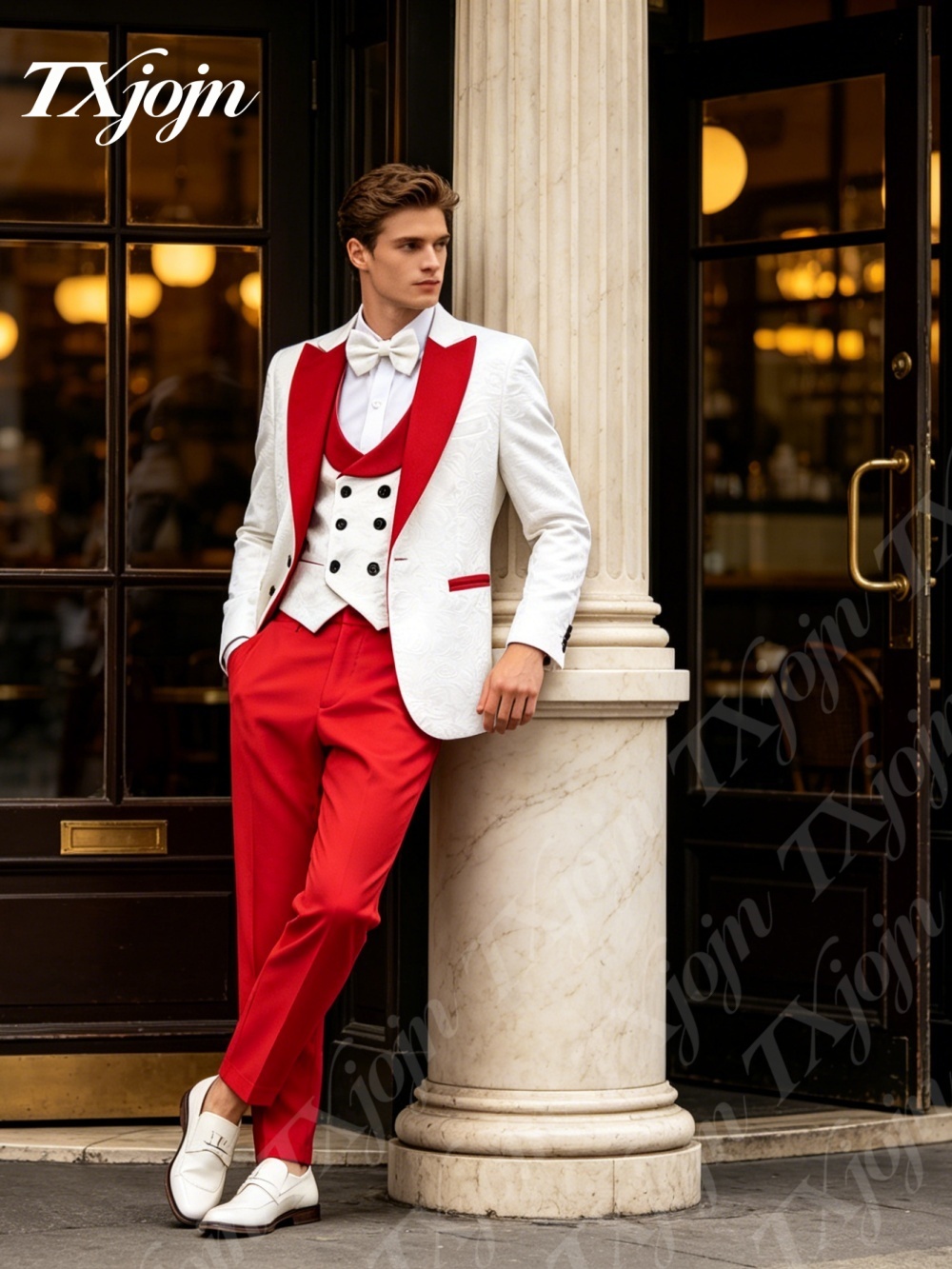 Premium White Jacquard 3PCS Fo - Men Formal Wear Red recensione e prezzo