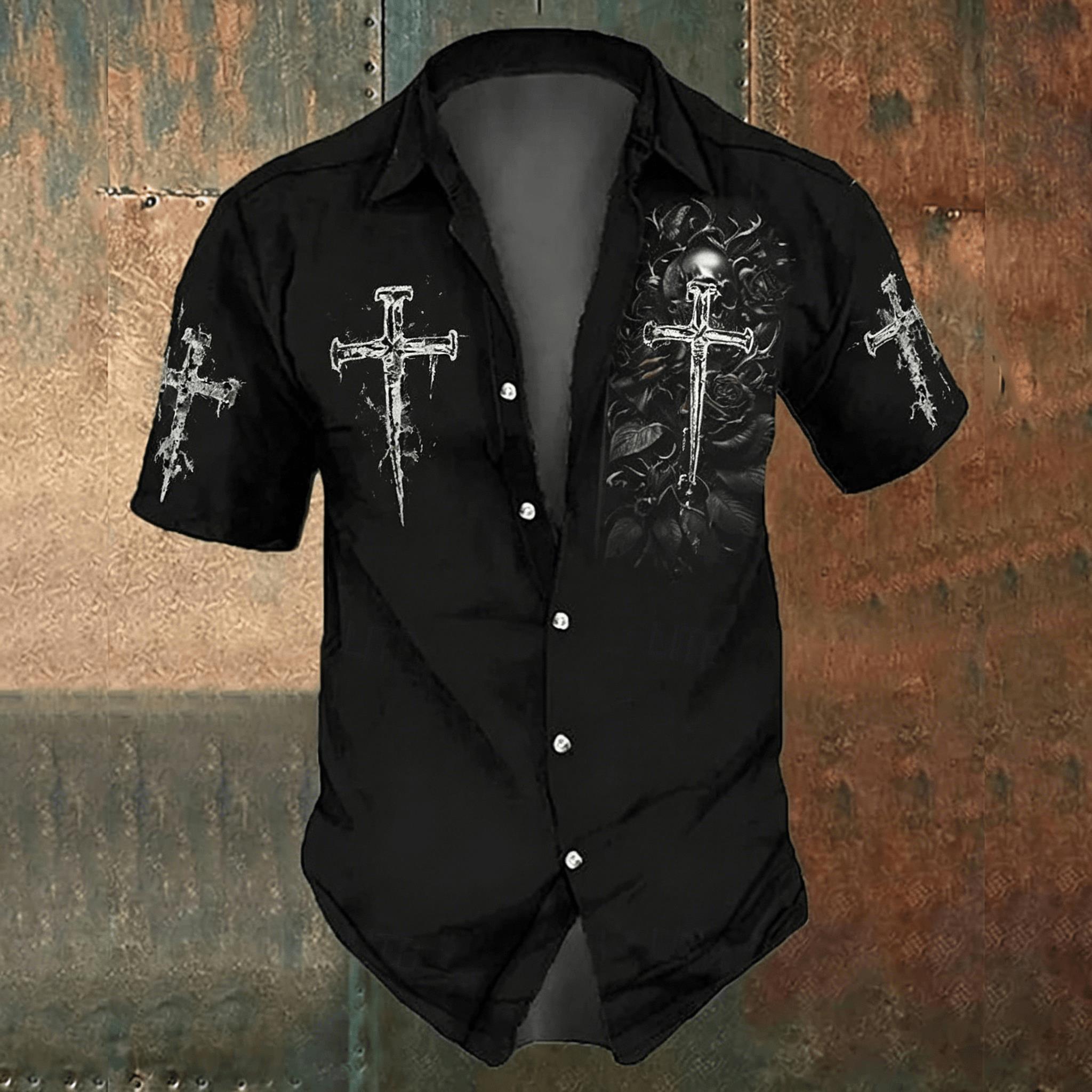 Men's Black Cross Print Casual - Men'S Gothic Formal Wear recensione e prezzo