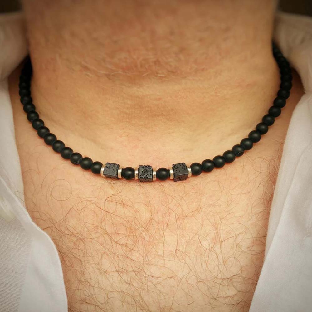 Black Onyx Beaded Choker Neckl - Men'S Gothic Formal Wear recensione e prezzo