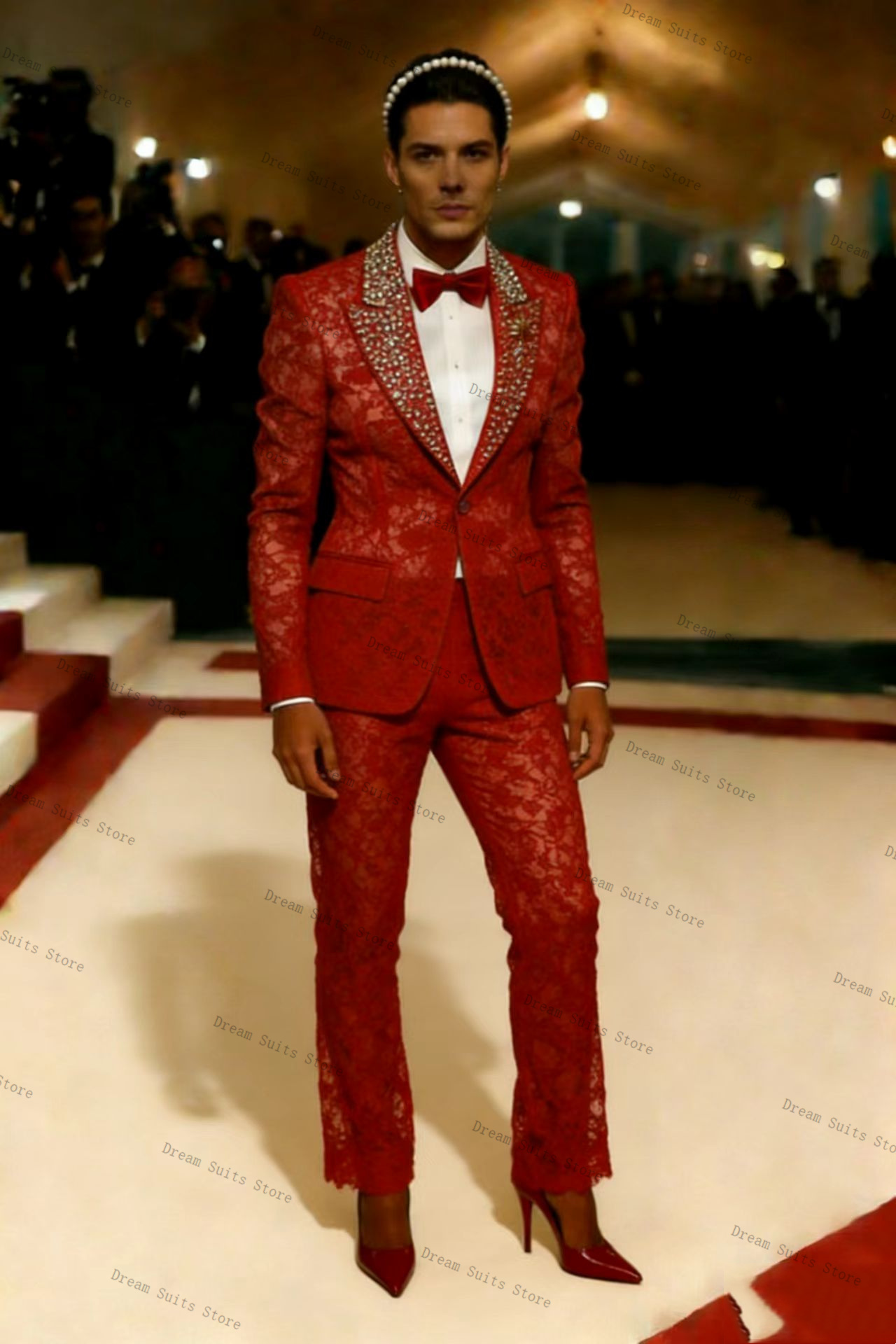 Gold Crystals Men Suit Set 2 P - Men Formal Wear Red recensione e prezzo