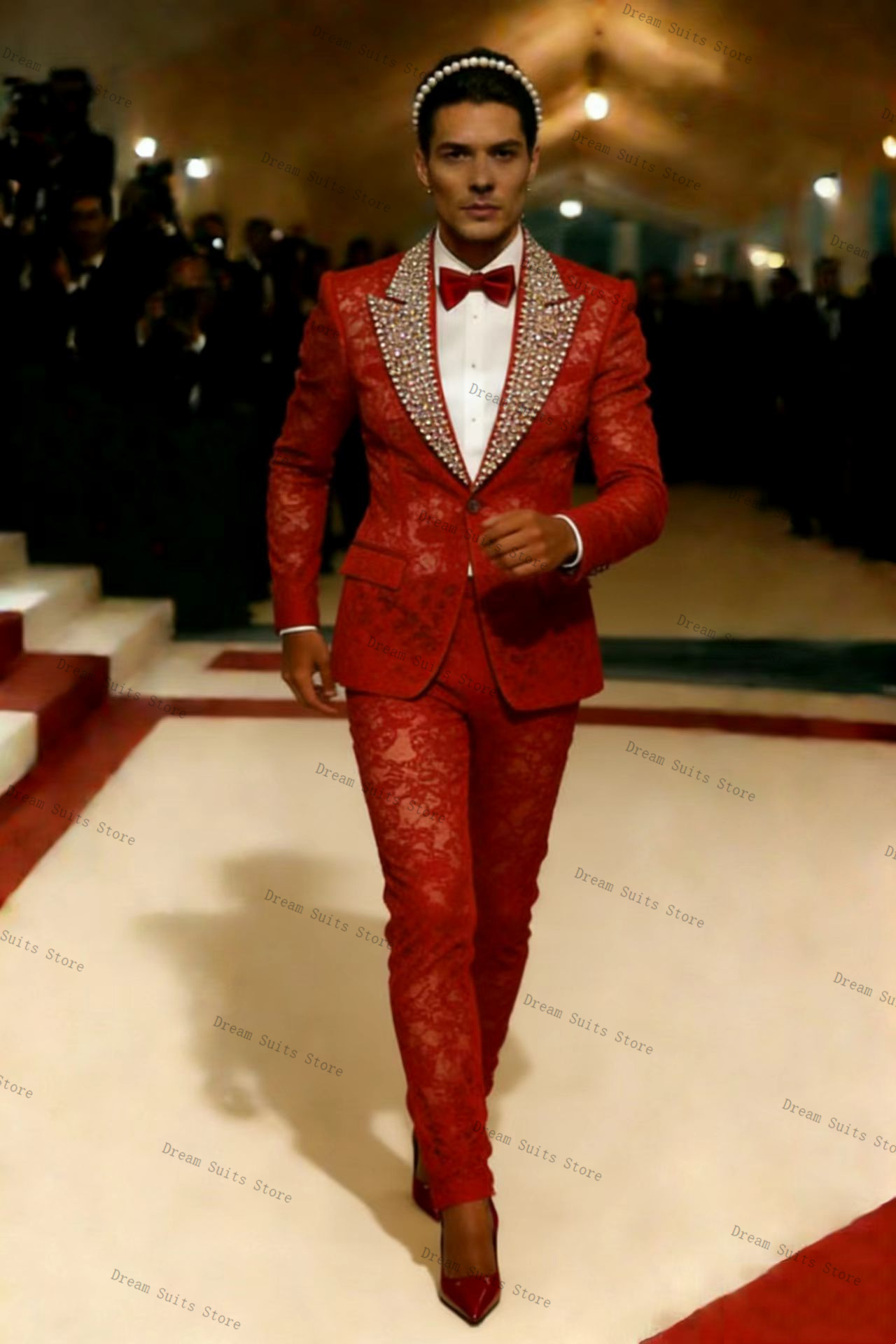Gold Crystals Men Suit Set 2 P - Men Formal Wear Red recensione e prezzo